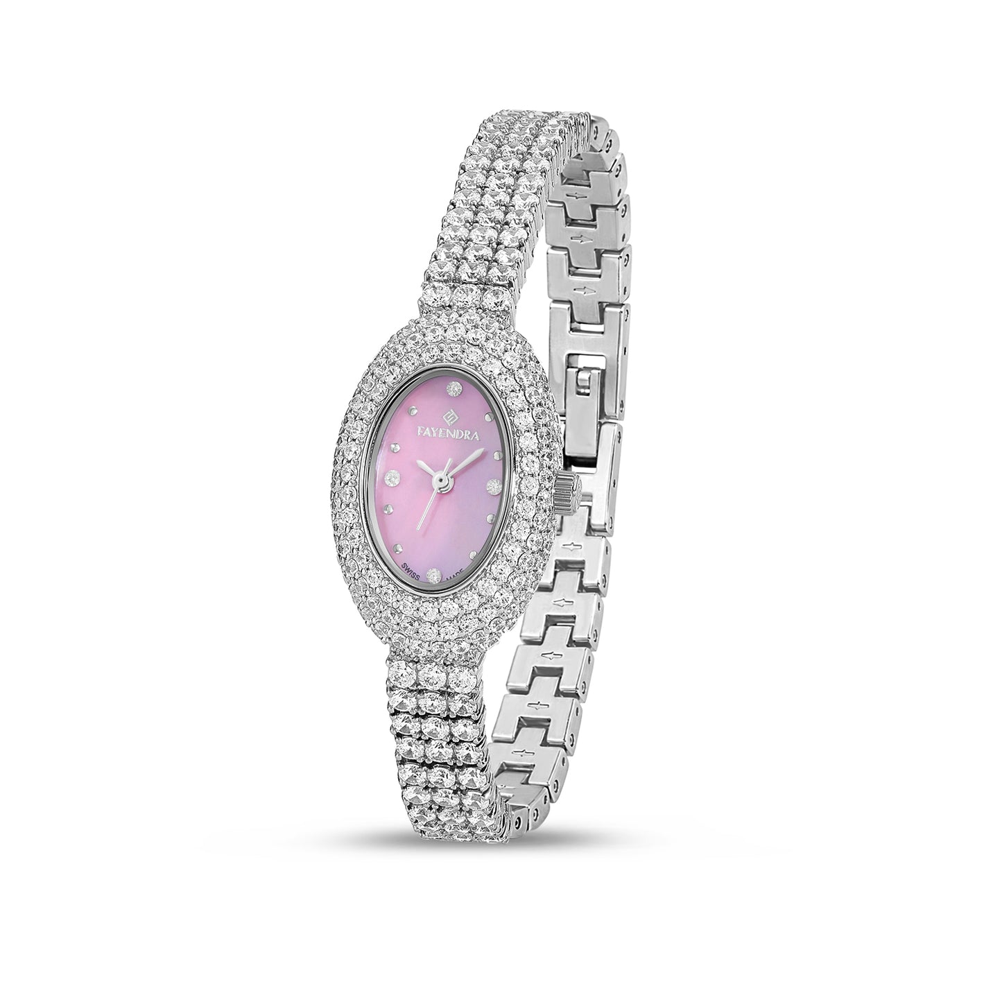 Stainless Steel 316L Watch Silver Color Embedded With White Zircon - PINK MOP DIAL
