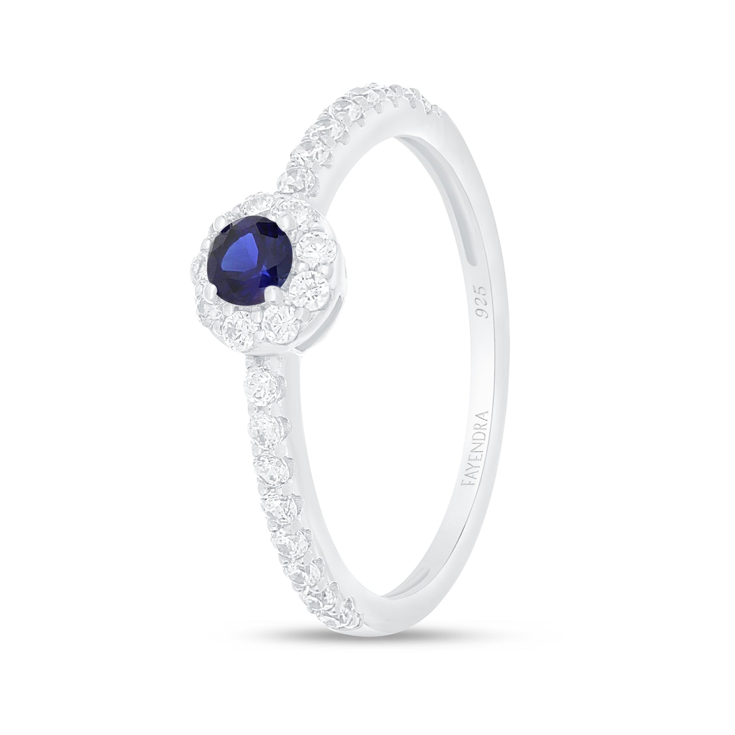 Sterling Silver 925 Ring Rhodium Plated Embedded With Sapphire Zircon And White Zircon