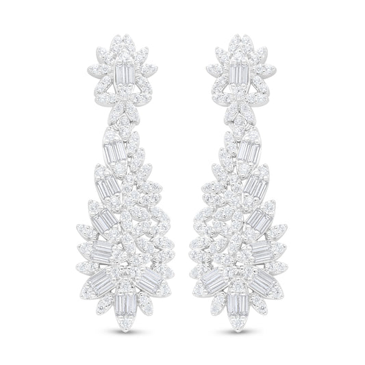 Sterling Silver 925 Earring Rhodium Plated Embedded With White Zircon