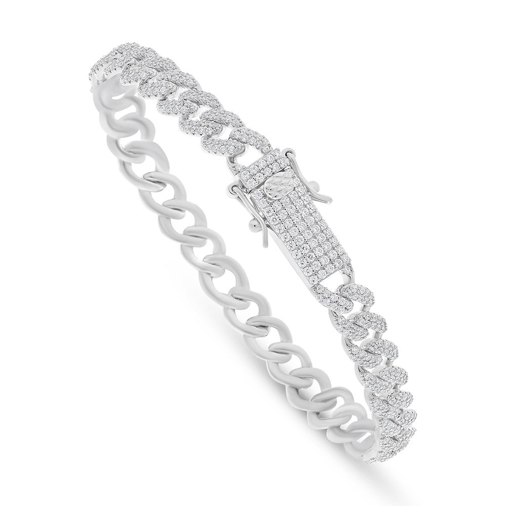 Sterling Silver 925 Bracelet Rhodium Plated Embedded With White Zircon