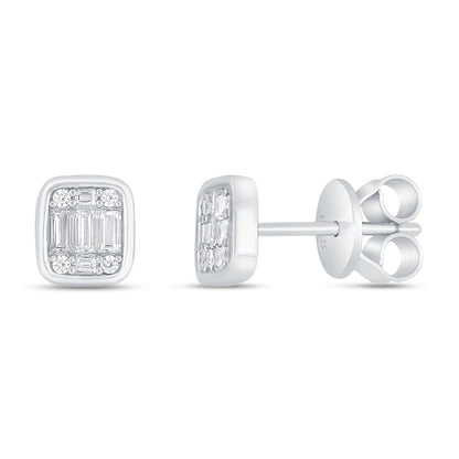 Sterling Silver 925 Earring Rhodium Plated Embedded With White Zircon