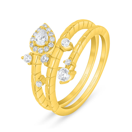 Sterling Silver 925 Ring Golden Plated Embedded With White Zircon