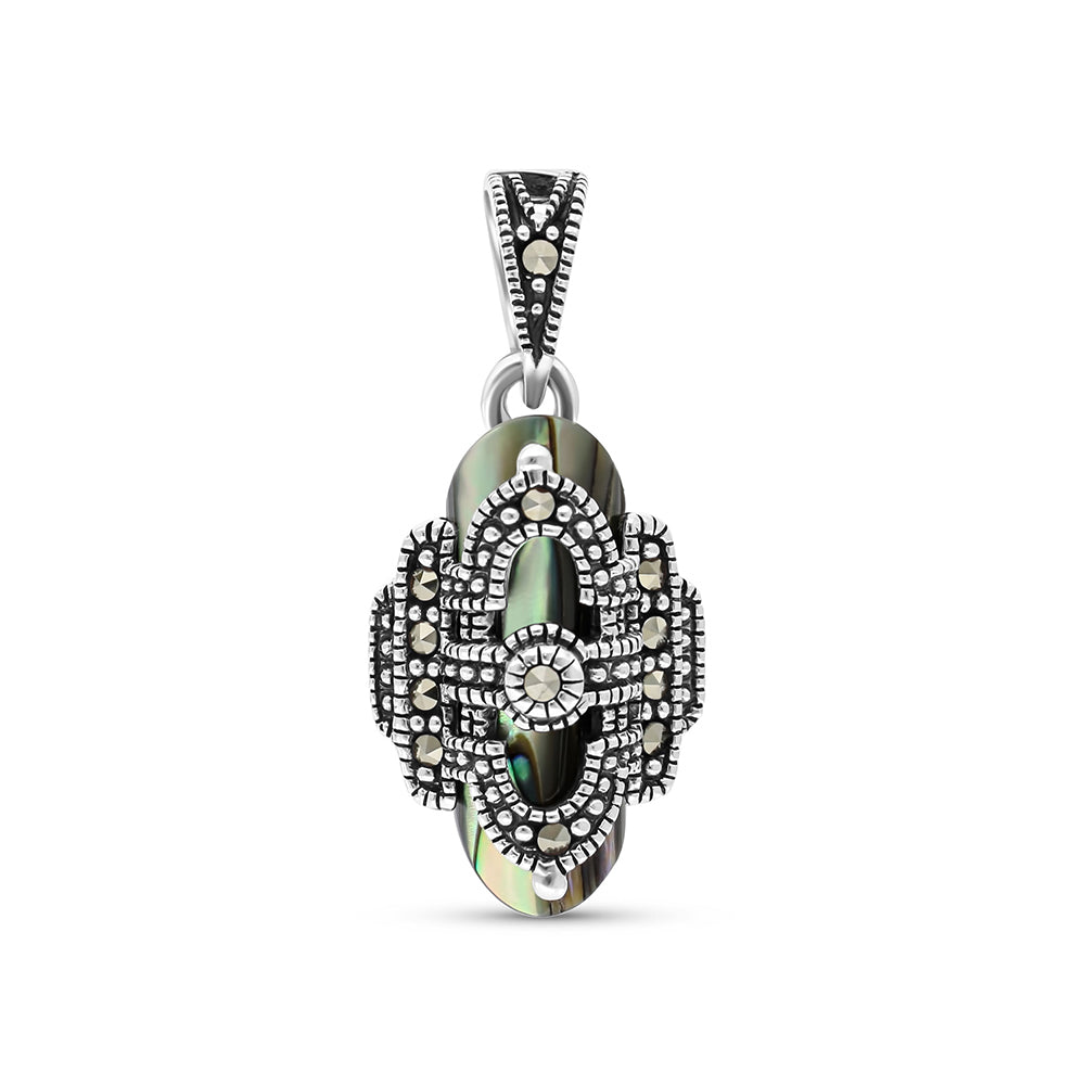 Sterling Silver 925 Pendant Embedded With Natural Blue Shell And Marcasite Stones