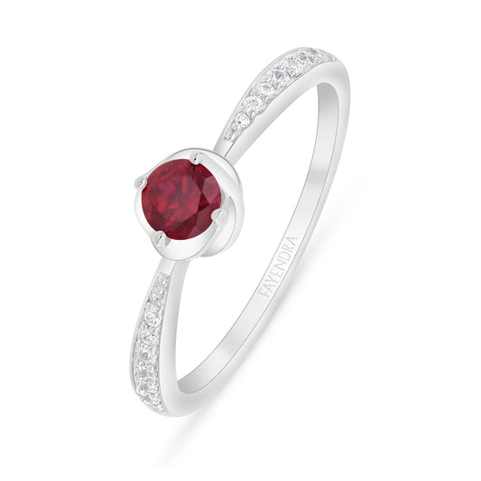 Sterling Silver 925 Ring Rhodium Plated Embedded With Ruby Corundum And White Zircon
