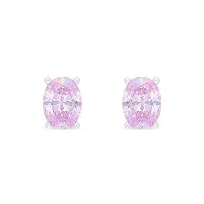 Sterling Silver 925 Earring Rhodium Plated Embedded With Pink Zircon