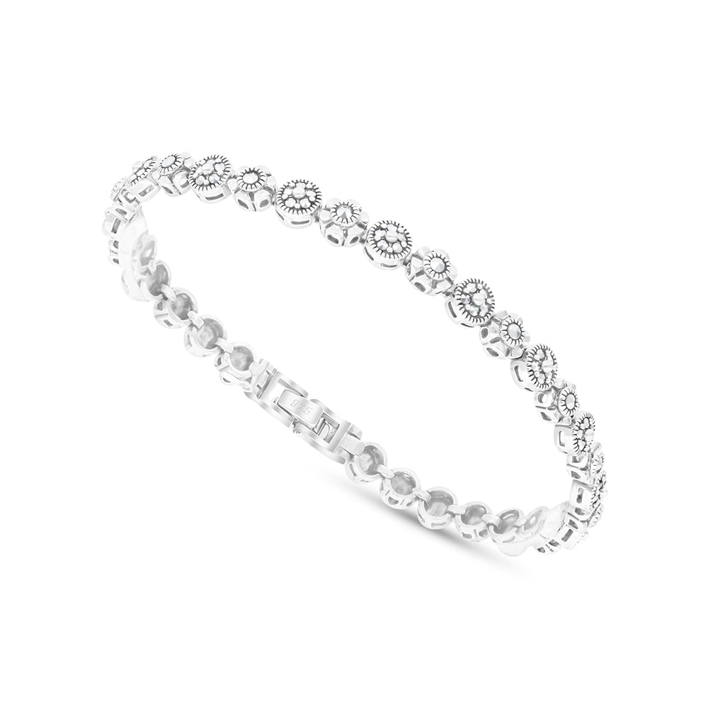 Sterling Silver 925 Set Embedded With Natural Pink Shell And Marcasite Stones