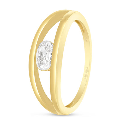 Sterling Silver 925 Ring Golden Plated Embedded With White Zircon