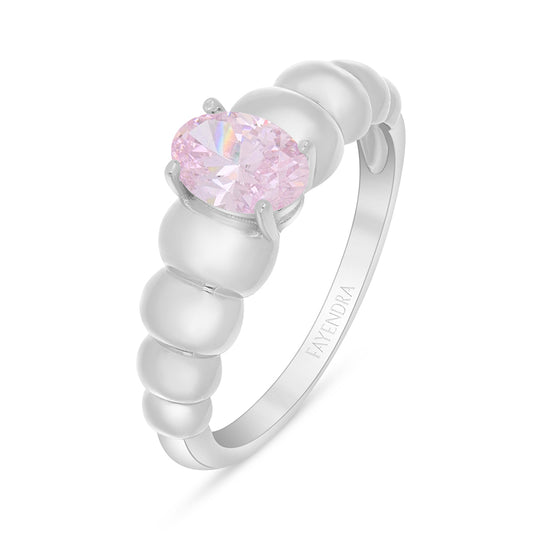 Sterling Silver 925 Ring Rhodium Plated Embedded With Pink Zircon