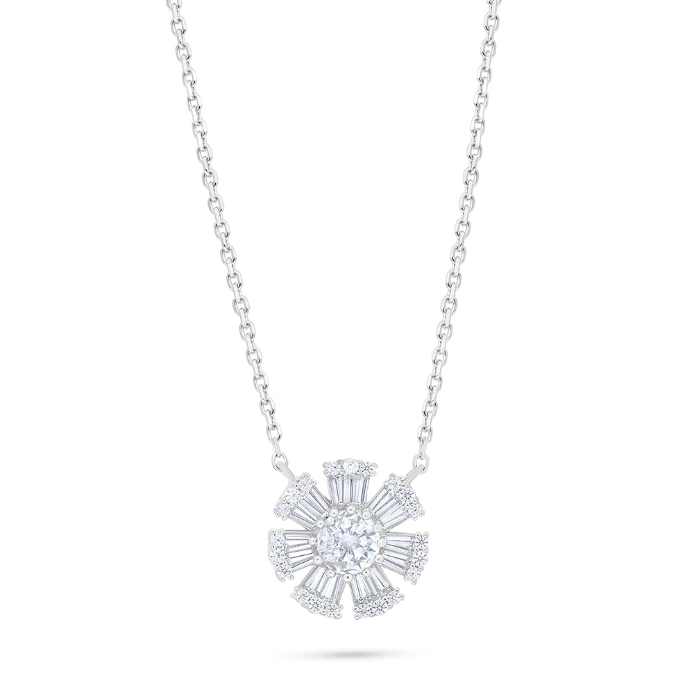 Sterling Silver 925 Necklace Rhodium Plated Embedded With White Zircon