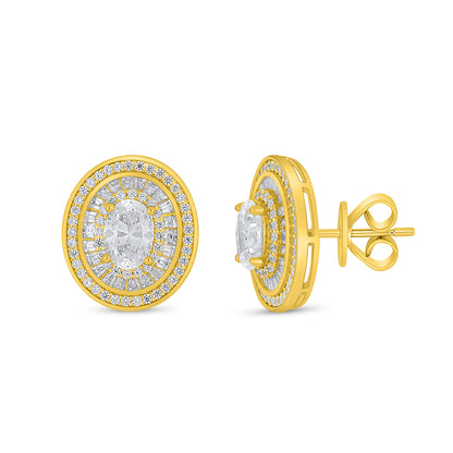 Sterling Silver 925 Earring Golden Plated Embedded With Diamond Zircon And White Zircon