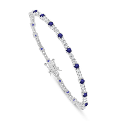 Sterling Silver 925 Bracelet Rhodium Plated Embedded With Sapphire Corundum And White Zircon