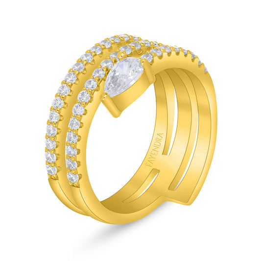 Sterling Silver 925 Ring Golden Plated Embedded With White Zircon