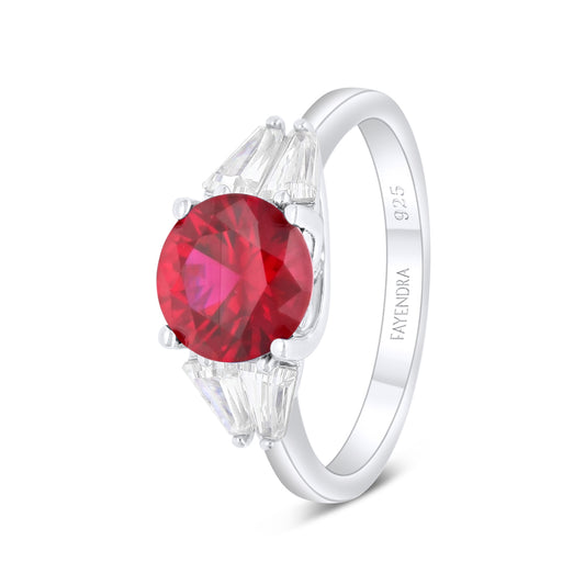 Sterling Silver 925 Ring Rhodium Plated Embedded With Ruby Corundum