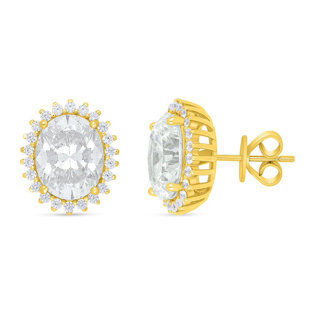Sterling Silver 925 Earring Golden Plated Embedded With Diamond Zircon And White Zircon