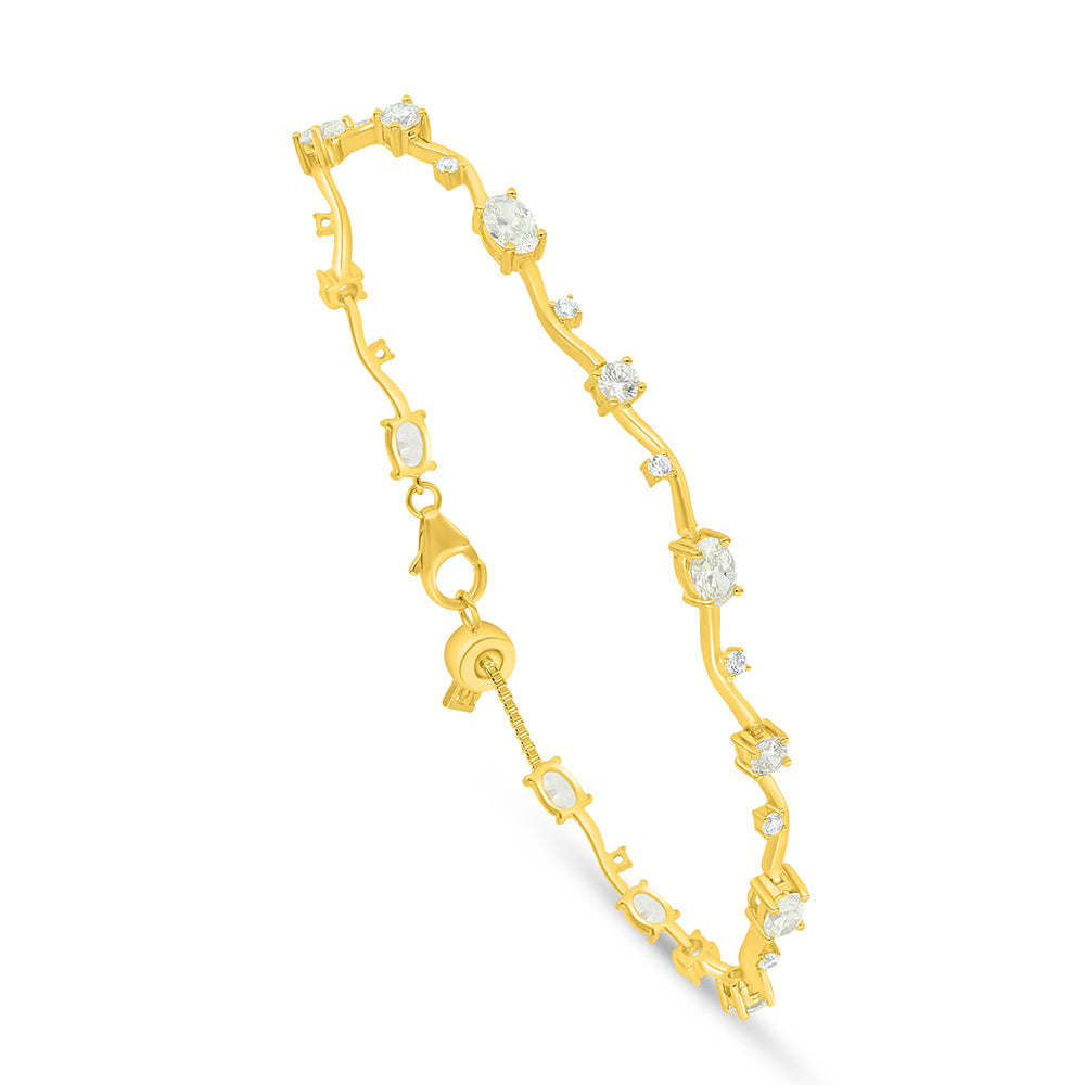 اسورة من الفضة الخالصة عيار 925 مطلية ذهبي مرصعة بالزركون الكناري الالماسي و فص ابيض