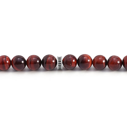 Red Tiger Eye Rosary 45 Bead 8 MM With Stainless Steel 316L Set (Silver & Black Plated)