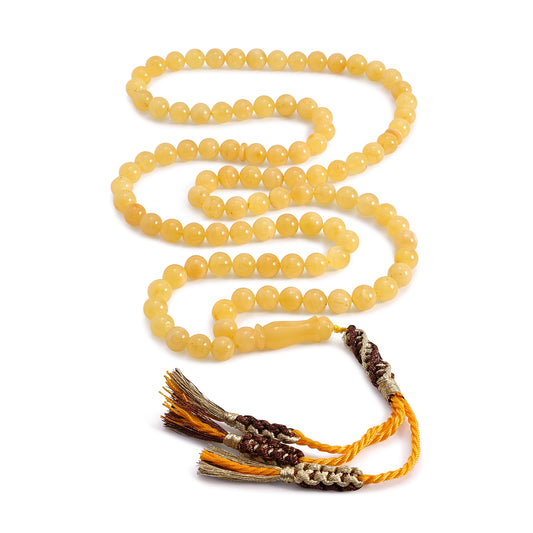 Rosary 100 Embedded With Natural Yellow Amber Premium Grade Round Beads 8 mm And Fabric Tassel