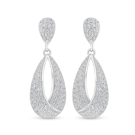 Sterling Silver 925 Earring Rhodium Plated Embedded With White Zircon