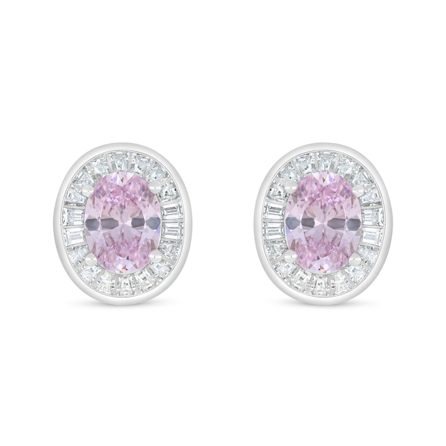 Sterling Silver 925 Earring Rhodium Plated Embedded With Pink Zircon And White Zircon