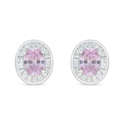 Sterling Silver 925 Earring Rhodium Plated Embedded With Pink Zircon And White Zircon