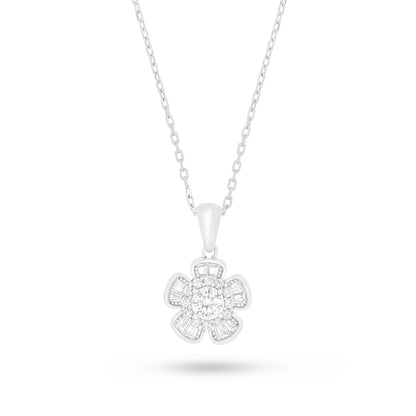 Sterling Silver 925 Necklace Rhodium Plated Embedded With Diamond Zircon And White Zircon
