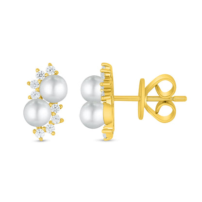 Sterling Silver 925 Earring Golden Plated Embedded With Natural White Pearl And White Zircon