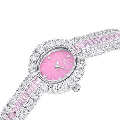 Stainless Steel 316L Watch Silver Color Embedded With Pink Zircon  And White Zircon - PINK MOP DIAL