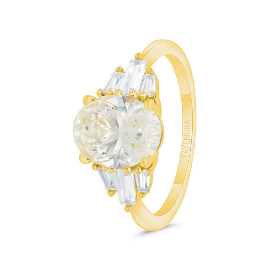 Sterling Silver 925 Ring Golden Plated Embedded With Diamond Zircon And White Zircon