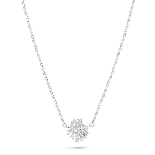 Sterling Silver 925 Necklace Rhodium Plated Embedded With White Zircon