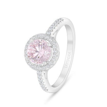 Sterling Silver 925 Ring Rhodium Plated Embedded With Pink Zircon And White Zircon
