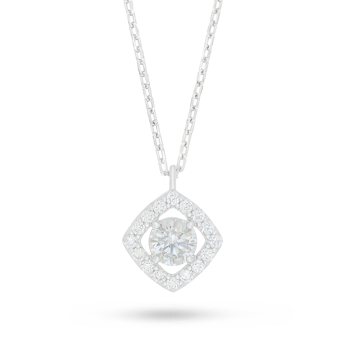 Sterling Silver 925 Necklace Rhodium Plated Embedded With Diamond Zircon And White Zircon