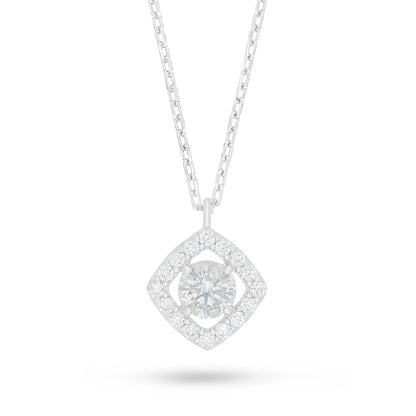 Sterling Silver 925 Necklace Rhodium Plated Embedded With Diamond Zircon And White Zircon