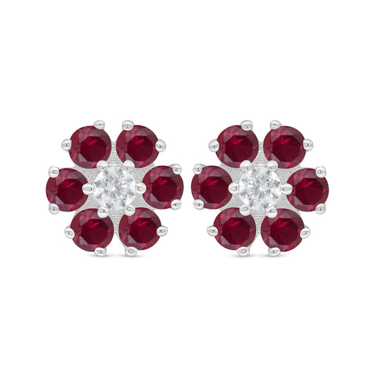 Sterling Silver 925 Earring Rhodium Plated Embedded With Ruby Corundum