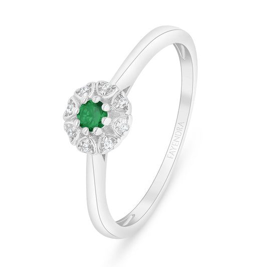 Sterling Silver 925 Ring Rhodium Plated Embedded With Emerald Zircon And White Zircon