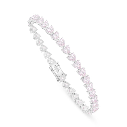 Sterling Silver 925 Bracelet Rhodium Plated Embedded With pink Zircon