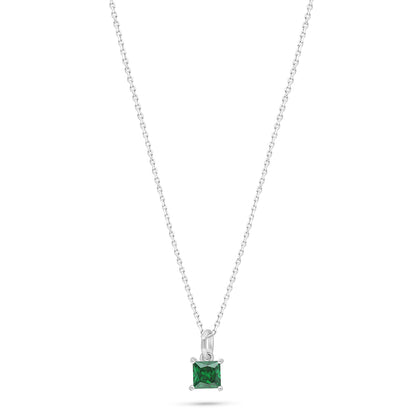 Sterling Silver 925 Necklace Rhodium Plated Embedded With Emerald Zircon