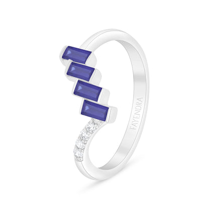 Sterling Silver 925 Ring Rhodium Plated Embedded With Sapphire Corundum And White Zircon
