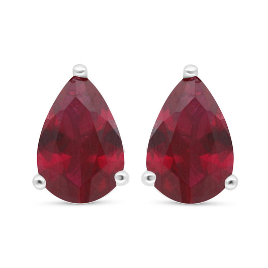 Sterling Silver 925 Earring Rhodium Plated Embedded With Ruby Corundum