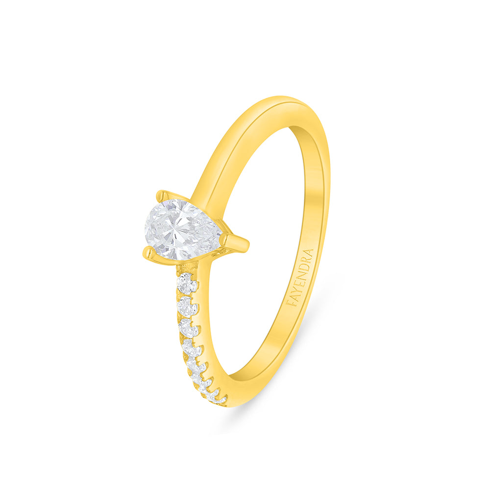 Sterling Silver 925 Ring Golden Plated Embedded With White Zircon