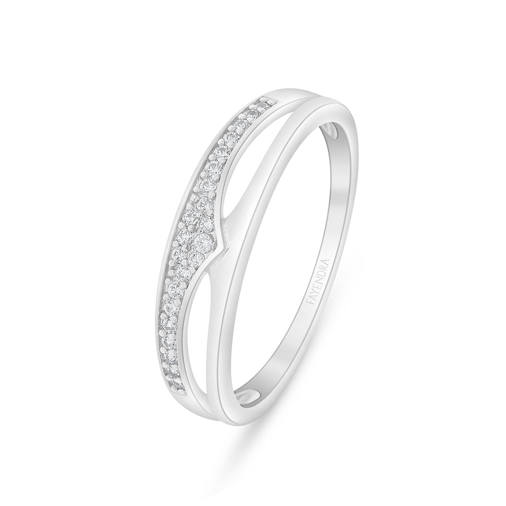 Sterling Silver 925 Ring Rhodium Plated Embedded With White Zircon