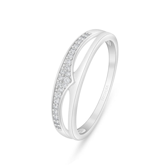 Sterling Silver 925 Ring Rhodium Plated Embedded With White Zircon