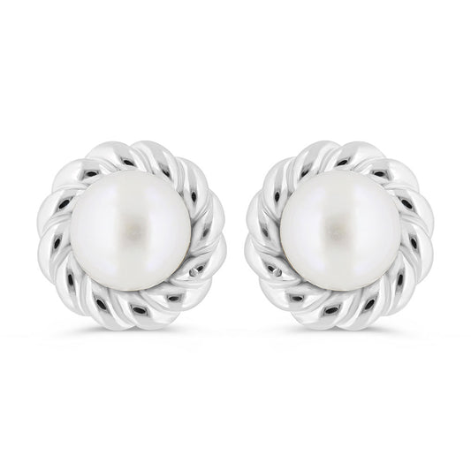 Sterling Silver 925 Earring Rhodium Plated Embedded With White Shell Pearl