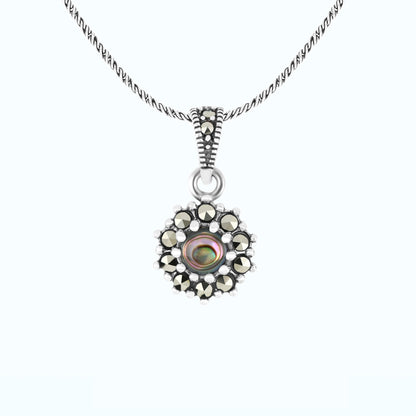 Sterling Silver 925 Pendant Embedded With Natural Blue Shell And Marcasite Stones