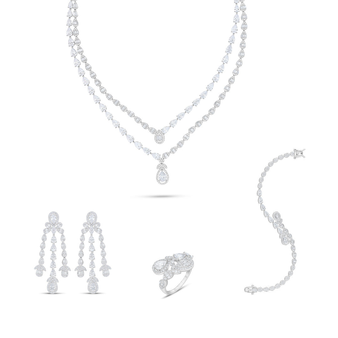 Sterling Silver 925 Set Rhodium Plated Embedded With White Zircon