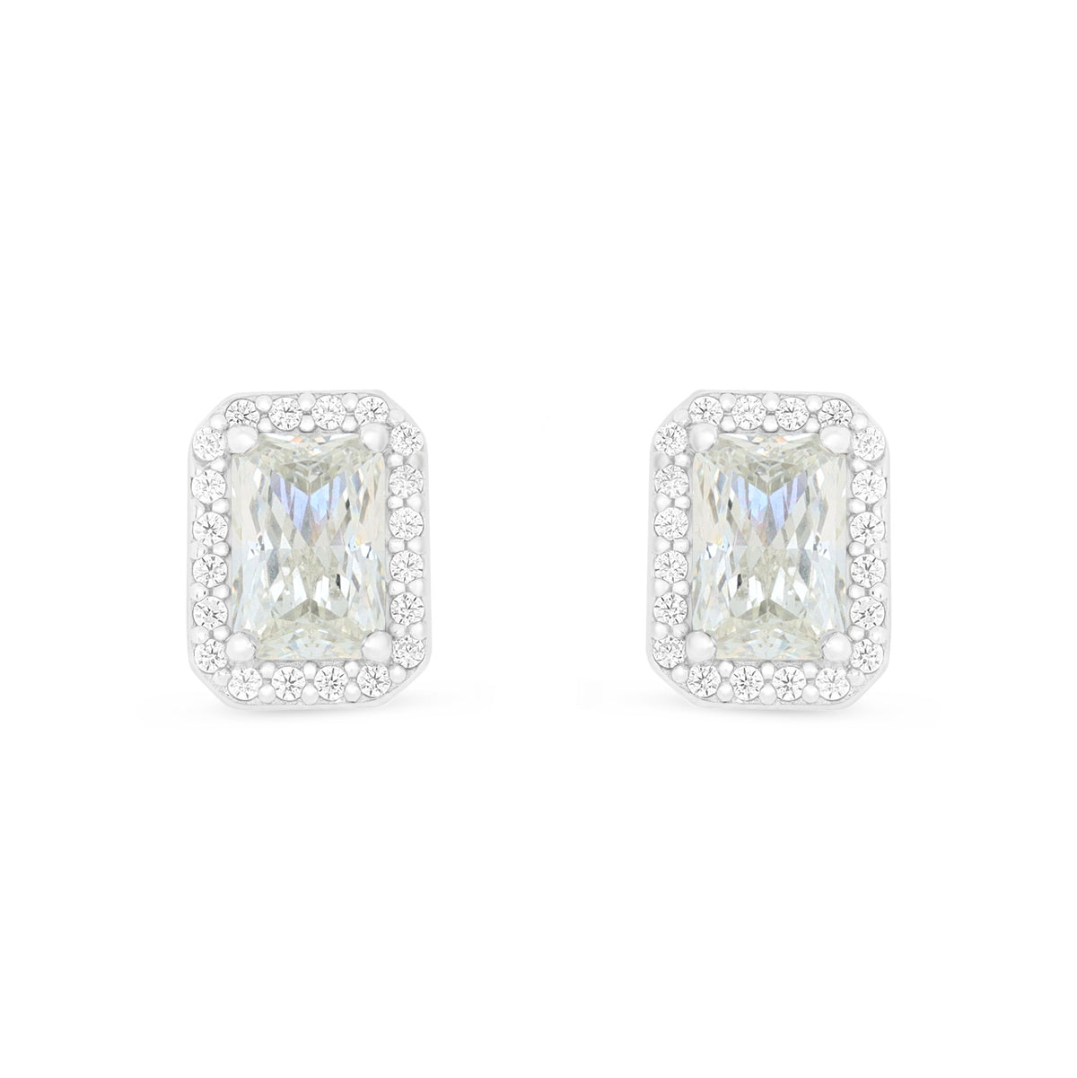 Sterling Silver 925 Earring Rhodium Plated Embedded With Diamond Zircon And White Zircon