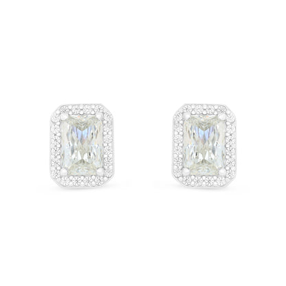 Sterling Silver 925 Earring Rhodium Plated Embedded With Diamond Zircon And White Zircon