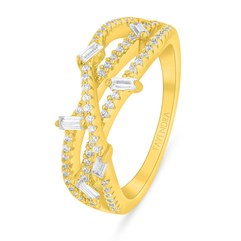 Sterling Silver 925 Ring Golden Plated Embedded With White Zircon