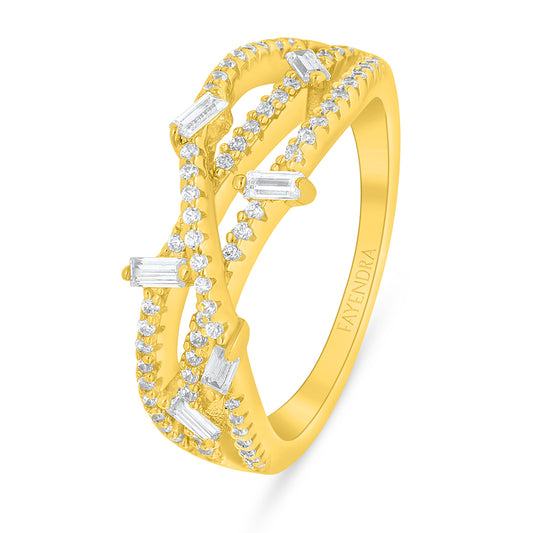 Sterling Silver 925 Ring Golden Plated Embedded With White Zircon