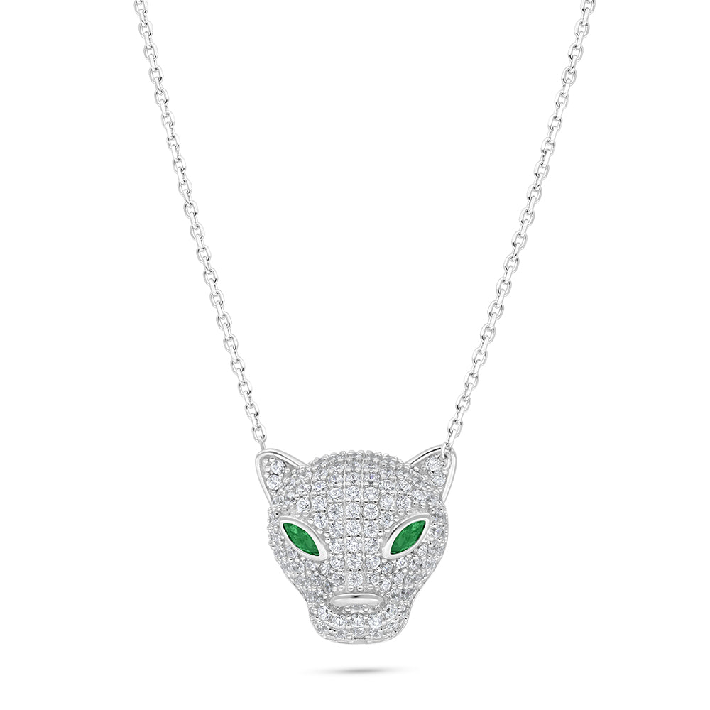 Sterling Silver 925 Necklace Rhodium Plated Embedded With Emerald Zircon And White Zircon