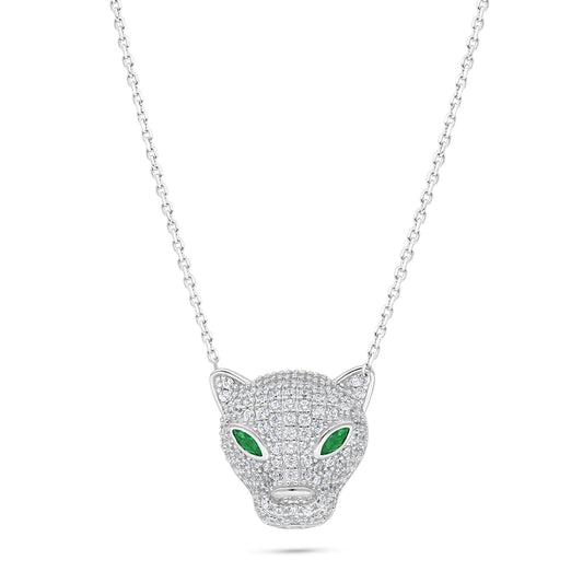 Sterling Silver 925 Necklace Rhodium Plated Embedded With Emerald Zircon And White Zircon